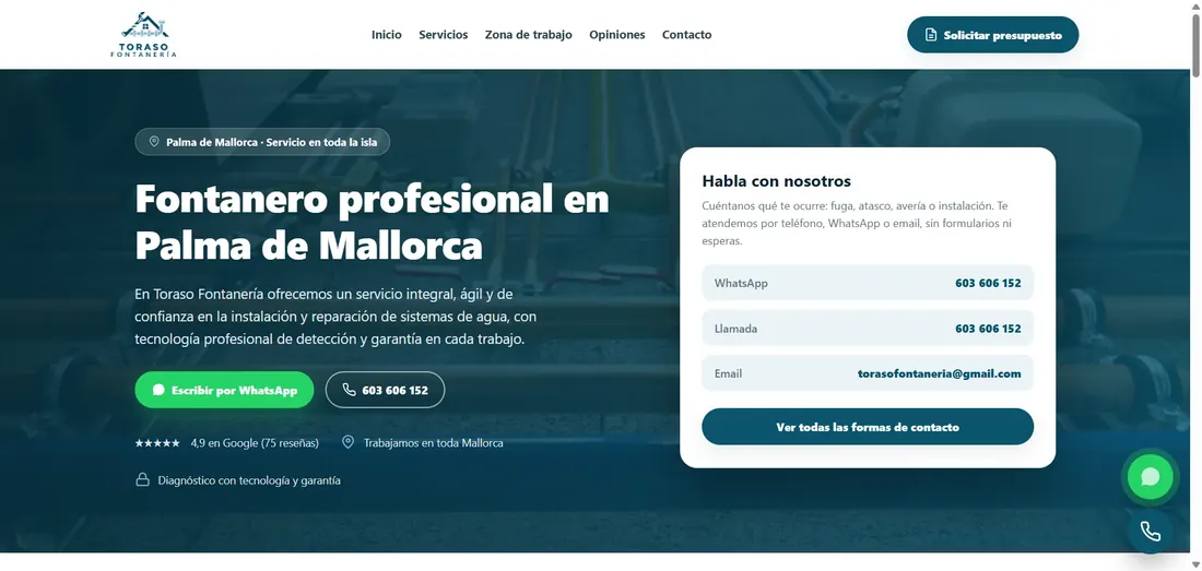 Web de Toraso Fontanería, proyecto de PymeWebApp